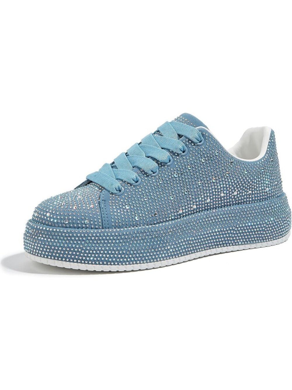 Women's Blue Sparkly Glitter Bling Rhinestone Platform Fashion Walking Sneakers